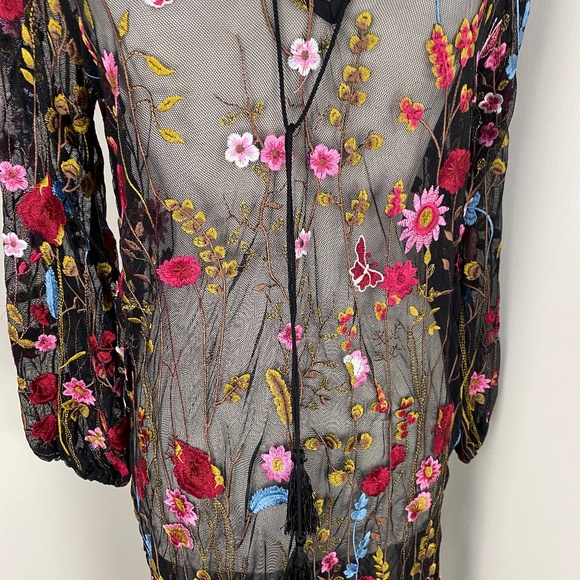 Semi Sheer Floral Embroidered Boho Maxi Dress Size Small/Medium - Picture 8 of 11